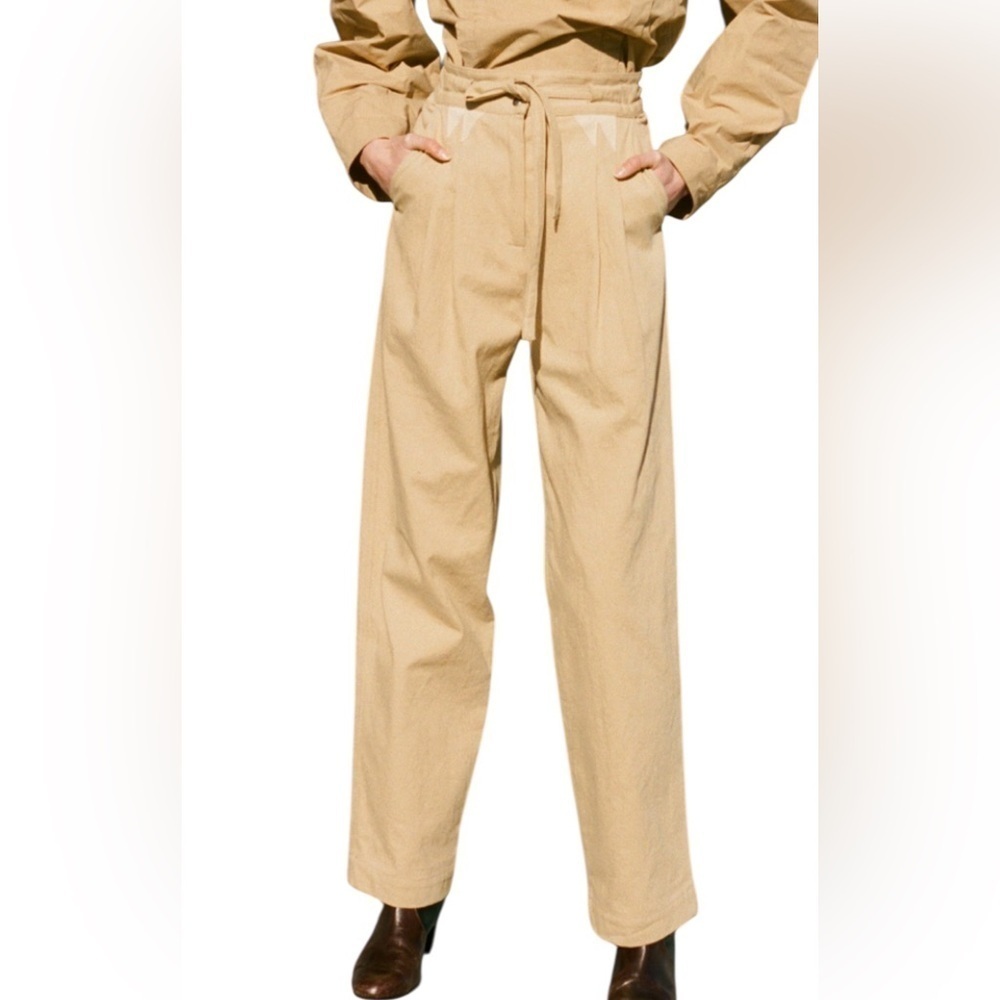 SEA New York Therese Twill Pleated Pants High Rise Embellish Collection Sand 0